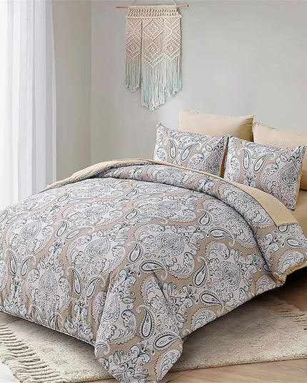 Yiran 7 Pieces Paisley Bedding Set Comforter Set Brown Boho Floral Bed in a Bag Microfiber Comforter Queen Size 90"×90"(1 Comforter,2 Pillowcases,2 Pillow Shams,1 Flat Sheet,1 Fitted Sheet) - LeafyLoom