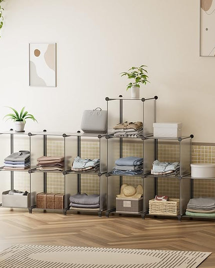 HOMIDEC 6-Cube Light Grey Cube Storage Organizer, Modular Storage Shelf with Hammer, Bin Cabinet Closet Bookshelf for Living Room, Bedroom, Office, Each Cube Size 11.8 x 11.8 inch - LeafyLoom