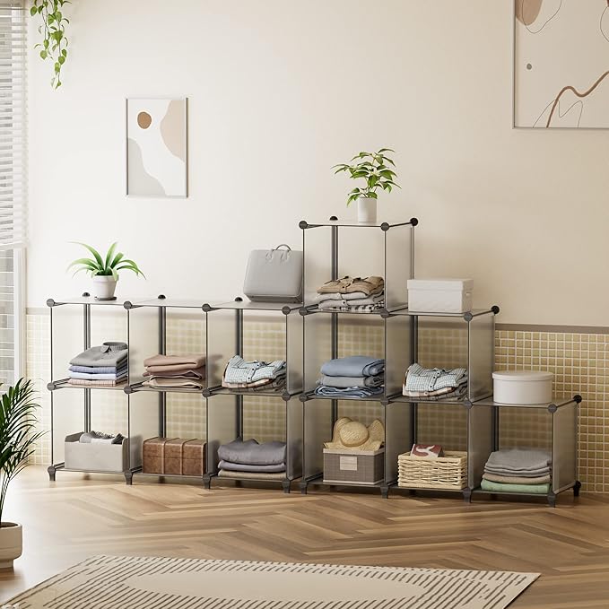 HOMIDEC 6-Cube Light Grey Cube Storage Organizer, Modular Storage Shelf with Hammer, Bin Cabinet Closet Bookshelf for Living Room, Bedroom, Office, Each Cube Size 11.8 x 11.8 inch - LeafyLoom
