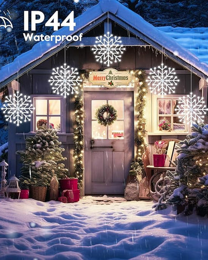 Brightown 2 Pack Christmas Snowflake Icicle Lights Outdoor - Plug-in 23.6ft 10 Drops 480LED Snowflake Window Lights, Connectable for Indoor Outdoor Porch Eaves Rooftops Christmas Decoration Brightown