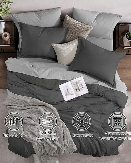Monbix Full Size Comforter Set, Dark Grey Bedding Comforter for Full Size Bed Set Reversible, Bedding Sets Full 7 Pieces, Cationic Dyeing Bed in a Bag with Comforter, Sheets, Pillowcases & Shams - LeafyLoom