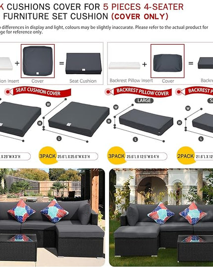 ClawsCover 9Pack Outdoor Seat and Back Cushions Replacement Covers Fit for 5 Pieces 4-Seater Wicker Rattan Patio Conversation Set Sectional Couch Furniture,Dark Gray-Include Covers Only (Large) - LeafyLoom