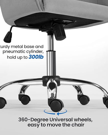 Yaheetech Modern Velvet Desk Chair Vanity Chair Height-Adjustable Swivel Computer Chair for Makeup Room Living Room Bedroom Soft Upholstered Office Chair Light Gray - LeafyLoom