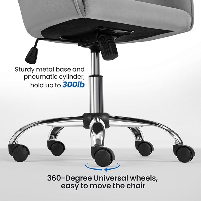 Yaheetech Modern Velvet Desk Chair Vanity Chair Height-Adjustable Swivel Computer Chair for Makeup Room Living Room Bedroom Soft Upholstered Office Chair Light Gray - LeafyLoom