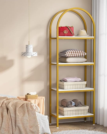 Tribesigns 4-Tier Open Bookshelf, 70.8" Modern Wood Bookcase Storage Shelves with Metal Frame, Freestanding Display Rack Tall Shelving Unit for Office, Bedroom, Living Room (White & Gold, 1PC) - LeafyLoom