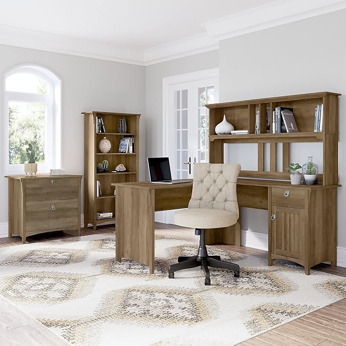 Bush Furniture Salinas Tall 5 Shelf Bookcase in Reclaimed Pine - LeafyLoom