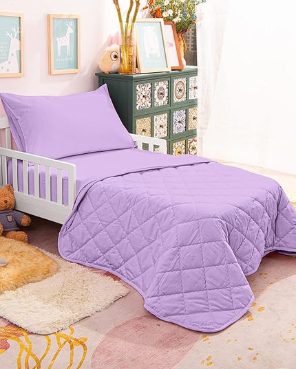 NTBAY Toddler Bedding Set - 4 Piece Soft and Breathable Crib Bedding Set for Boys and Girls, Includes Quilted Comforter, Fitted Sheet, Flat Top Sheet and Envelope Pillowcase, Lavender - LeafyLoom