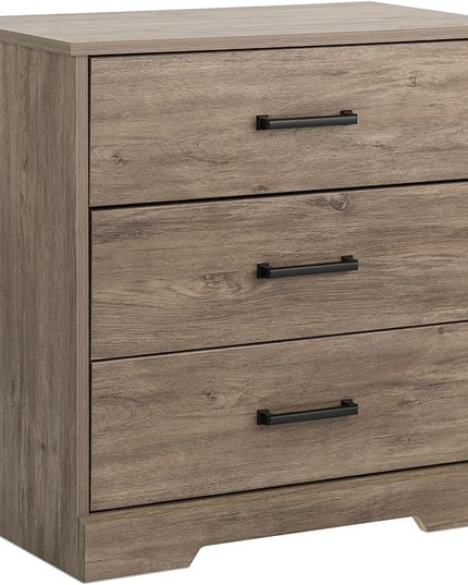 Prepac Three Drawer Nightstand, 16.25in x 27.5in x 26.75in, Rustic Brown - LeafyLoom