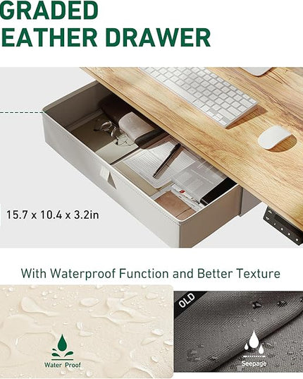 FEZIBO 48 x 24 Inches Standing Desk with Drawer, Adjustable Height Electric Stand up Desk with Storage, Sit Stand Home Office Desk, Ergonomic Computer Desk, Light Rustic - LeafyLoom
