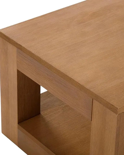 Plank+Beam Modern Rectangular Coffee Table with Shelf, Solid Wood, 40 Inch, Center Table with Storage, 2 Tier Tea Table for Living Room, Pecan Wirebrush - LeafyLoom