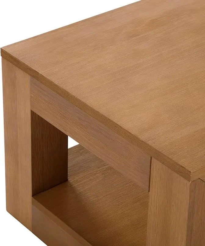 Plank+Beam Modern Rectangular Coffee Table with Shelf, Solid Wood, 40 Inch, Center Table with Storage, 2 Tier Tea Table for Living Room, Pecan Wirebrush - LeafyLoom
