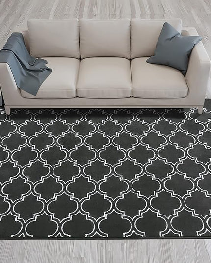 Chicrug Shag Geometric Modern Area Rug for Bedroom, 6x9 Feet Memory Foam Indoor Carpet, Fluffy Rug for Living room Bedside Room Decor for Family Girls Kids Nursery Play Mat, Dark Grey/White - LeafyLoom