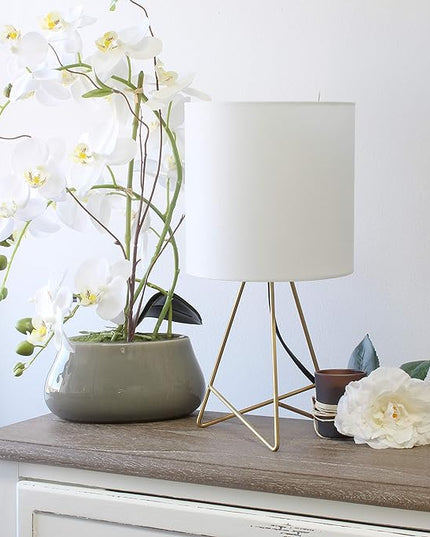 Simple Designs LT2066-GDW 13.5" Down to the Wire Metal Table Lamp with Fabric Shade, Gold with White Shade - LeafyLoom