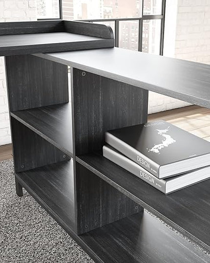 Signature Design by Ashley Yarlow Industrial Home Office L-Shaped Desk with Cube Storage, Black - LeafyLoom