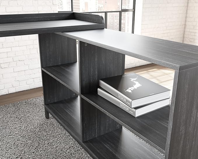 Signature Design by Ashley Yarlow Industrial Home Office L-Shaped Desk with Cube Storage, Black - LeafyLoom