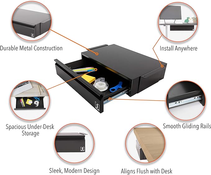 Stand Steady Attachable Under Desk Drawer | Pull-Out Storage Organizer with Smooth Sliding Tracks | Spacious Storage Drawer Easily Mounts to Desks and Workstations (Black / 17.5 x 11.5) - LeafyLoom