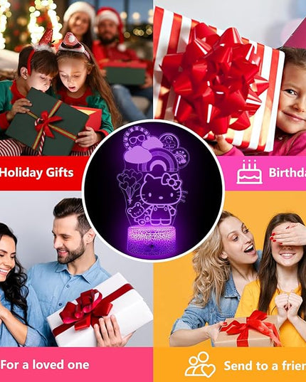 Kitty Night Light for Kids, Kitty Lamp Girl Cute Led Cat Night Light 16 Colors Dimmable Kitty Decor Lamp with Remote & Luminous Base, Bedroom Decoratio Gifts for Christmas Birthday Girls - LeafyLoom