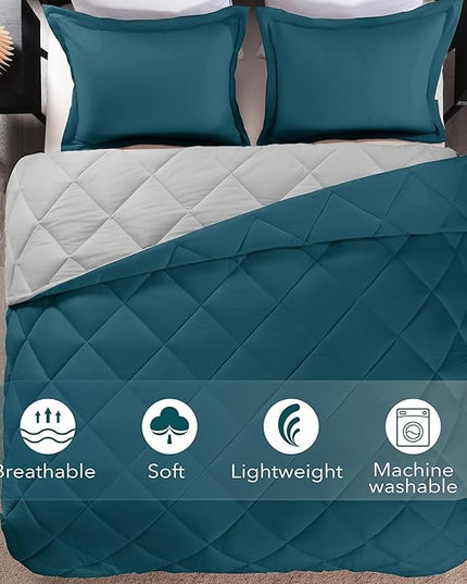 downluxe Twin Comforter Set - Green and Grey Twin Comforter, Soft Bedding Sets for All Seasons -2 Pieces - 1 Comforter (66"x92") and 1 Pillow Sham(20"x26") - LeafyLoom