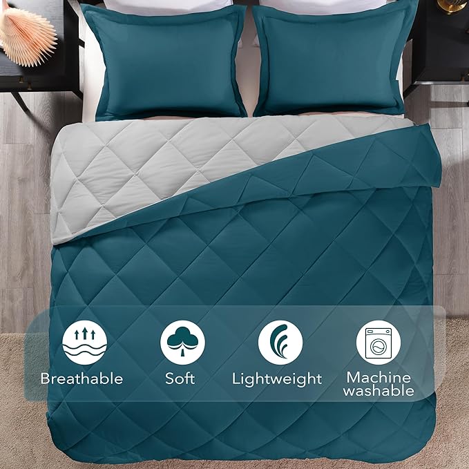 downluxe Twin Comforter Set - Green and Grey Twin Comforter, Soft Bedding Sets for All Seasons -2 Pieces - 1 Comforter (66"x92") and 1 Pillow Sham(20"x26") - LeafyLoom