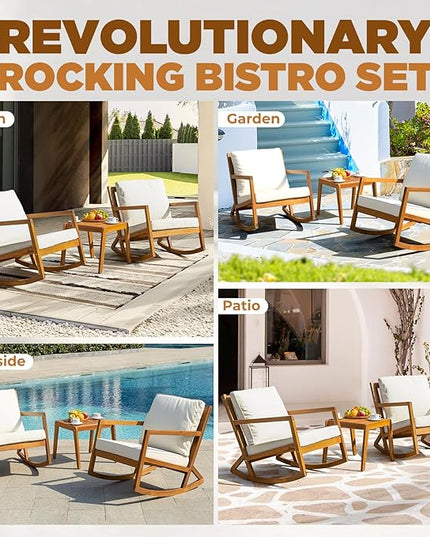 Solid Wood Louis Chairs Set of 2 with End Table, Onesize, Rocking Design - LeafyLoom