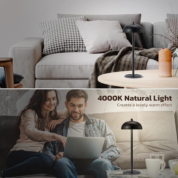 Cordless Table Lamp Rechargeable - 5000mAh Battery Powered Table Light, 3 Color Stepless Dimmable LED Table Lamp with Memory Function for Indoor, Outdoor, Dinner, Home, Restaurant.(Black) - LeafyLoom