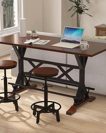 NicBex Small Dining Table for 2 Bar Table and Chairs Set 59" Wooden Sofa Side Table with Adjustable Height Stools, Modern Bar Table and Chairs for Living Room, Dining Room, Espresso - LeafyLoom