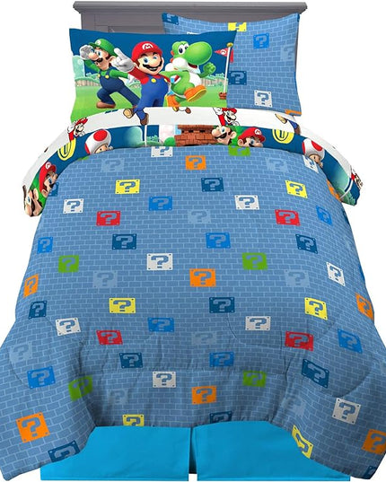 Franco Kids Bedding Super Soft Comforter and Sheet Set with Sham, 5 Piece Twin Size, Mario - LeafyLoom