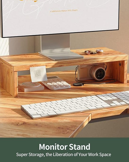 FEZIBO Corner Standing Desk, 48 Inches L Shaped Standing Desk, Electric Stand Up Corner Desk, Home Office Sit Stand Desk with Rustic Top and Black Frame - LeafyLoom