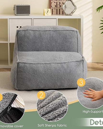HIGOGOGO Modular Sectional Bean Bag Sofa Chair, Bean Bag Couch with Foam Chunk Filling, Removable & Washable Sherpa Cover, Floor Sofa for Family Living Room Bedroom, Type I - LeafyLoom