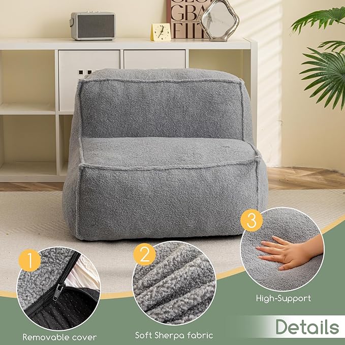 HIGOGOGO Modular Sectional Bean Bag Sofa Chair, Bean Bag Couch with Foam Chunk Filling, Removable & Washable Sherpa Cover, Floor Sofa for Family Living Room Bedroom, Type I - LeafyLoom