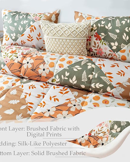 Whale Flotilla King Comforter Set, Soft Reversible Orange and Beige Bedding Comforter Set with Boho Pattern, 1 Micoriber Patchwork Comforter and 2 Pillow Shams, 3 Pieces - LeafyLoom