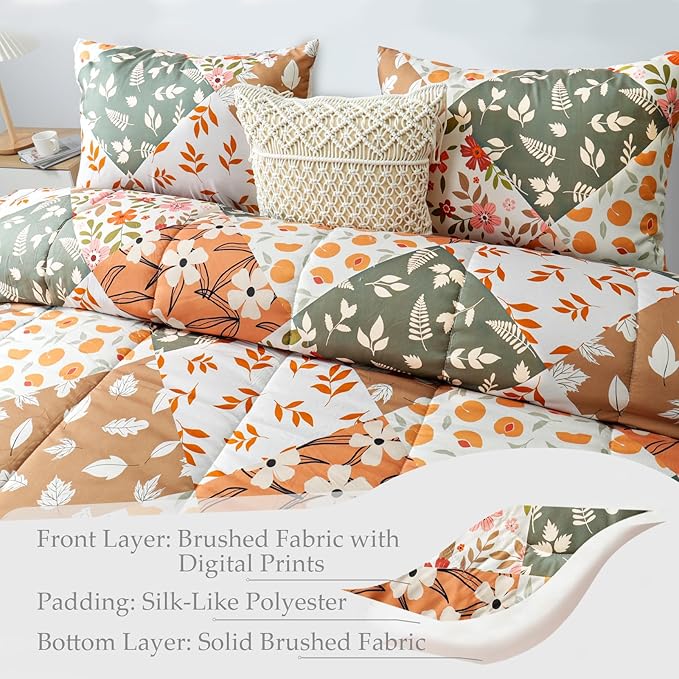 Whale Flotilla King Comforter Set, Soft Reversible Orange and Beige Bedding Comforter Set with Boho Pattern, 1 Micoriber Patchwork Comforter and 2 Pillow Shams, 3 Pieces - LeafyLoom