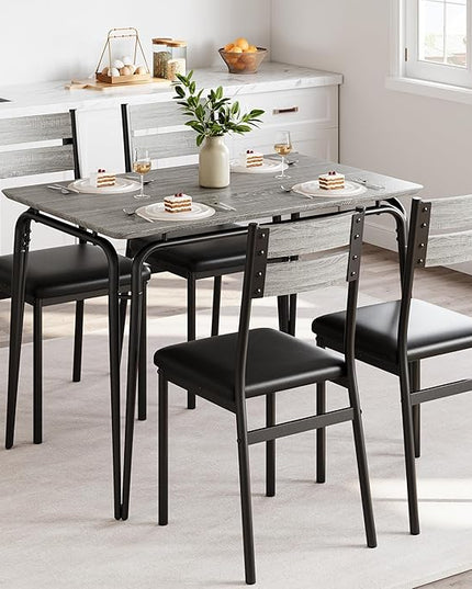 Dining Table for 4, Small Table and Chairs Set of 4, Square Dinette Set for 4, Dinner Table Set, 5 Piece Kitchen & Dining Room Sets for Small Space, Apartment (Gray, Dining Table with 4 Chairs) - LeafyLoom