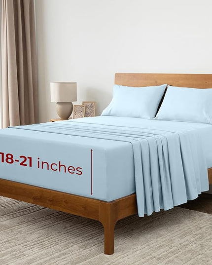 Mellanni Extra Deep California King Sheets - 4 PC Iconic Collection Bedding Sheets & Pillowcases - Hotel Luxury, Ultra Soft, Cooling Bed Sheets - Extra Deep Pocket up to 21 inch (Cal King, Aqua) - LeafyLoom