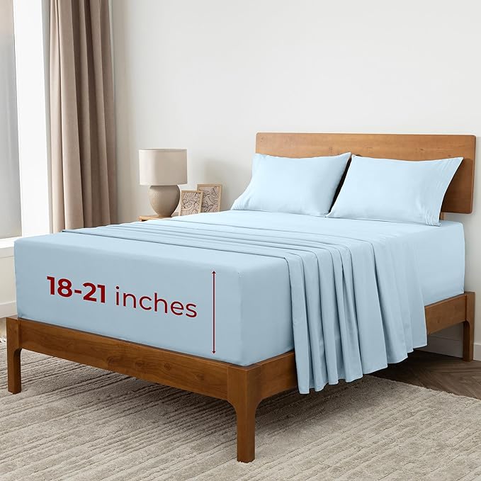 Mellanni Extra Deep California King Sheets - 4 PC Iconic Collection Bedding Sheets & Pillowcases - Hotel Luxury, Ultra Soft, Cooling Bed Sheets - Extra Deep Pocket up to 21 inch (Cal King, Aqua) - LeafyLoom