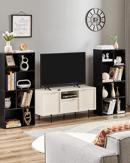 VECELO 42 Inch High Bookcase, 4-Tier Modern Storage Cabinet with Height Difference Shelves for Standard Textbooks, Floor Standing, 7 Cubes, Horizontal Available, Easy Assembly, Vintage Black - LeafyLoom