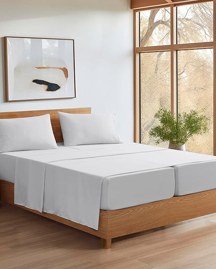 UGG 33611 Alahna Split King Bed Sheet and Pillowcase 5-Piece Set Sleep in Luxury Machine Washable Deep Pockets Wrinkle-Resistant Breathable Cozy Comfort Silky Cooling Sheets, Split King, Stone - LeafyLoom