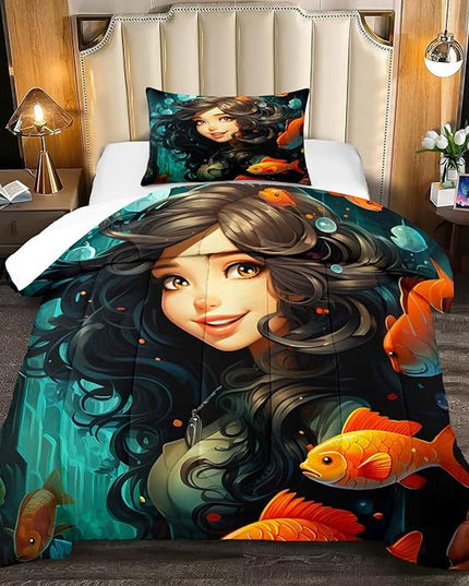Twin Size Comforter Set for Girls - Girls Comforter Set - Kids Comforter Sets for Girls Bedroom Decor 2 Piece Pretty Princess Bedding with 1 Pillowcase - LeafyLoom