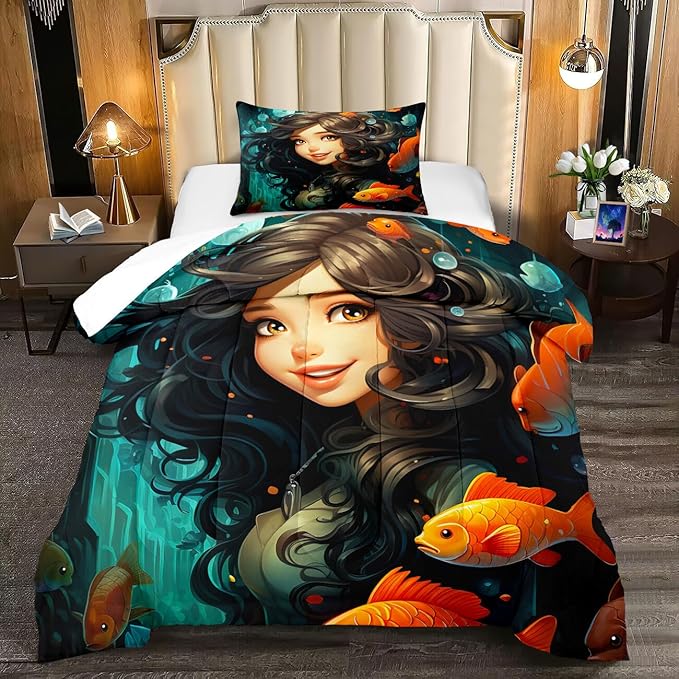Twin Size Comforter Set for Girls - Girls Comforter Set - Kids Comforter Sets for Girls Bedroom Decor 2 Piece Pretty Princess Bedding with 1 Pillowcase - LeafyLoom