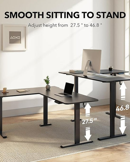 FEZIBO L Shaped Standing Desk, Electric Stand up Height Adjustable Home Office Table, Sit Stand Desk, Black Top - LeafyLoom