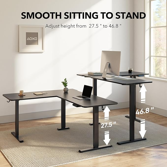 FEZIBO L Shaped Standing Desk, Electric Stand up Height Adjustable Home Office Table, Sit Stand Desk, Black Top - LeafyLoom