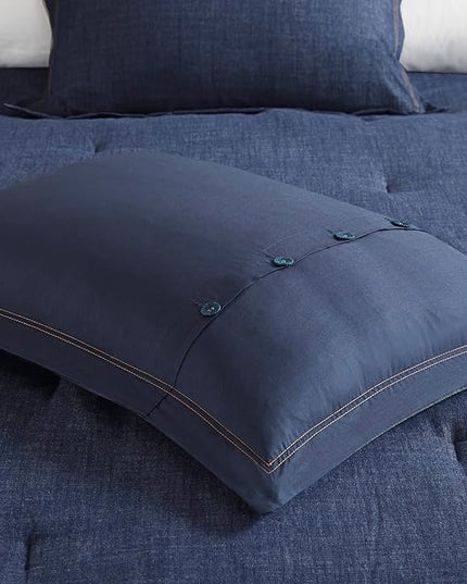 Woolrich Rustic Lodge Cabin Comforter Set - All Season Down Alternative Warm Bedding Layer and Matching Shams, Oversized Queen, Perry, Denim Blue - LeafyLoom
