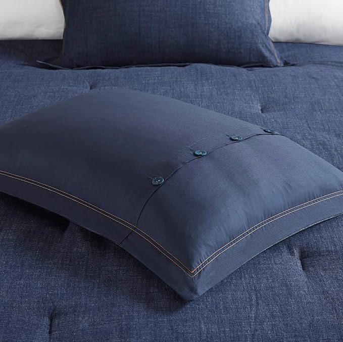 Woolrich Rustic Lodge Cabin Comforter Set - All Season Down Alternative Warm Bedding Layer and Matching Shams, Oversized Queen, Perry, Denim Blue - LeafyLoom