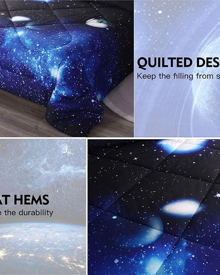Litanika 3D Galaxy Comforter Full(79x90lnch), 3 Pieces(1 Galaxy Comforter, 2 Pillowcases) Universe Outer Space Bedding Set, Microfiber Comforter Set for Kid Boy Girl Teen - LeafyLoom
