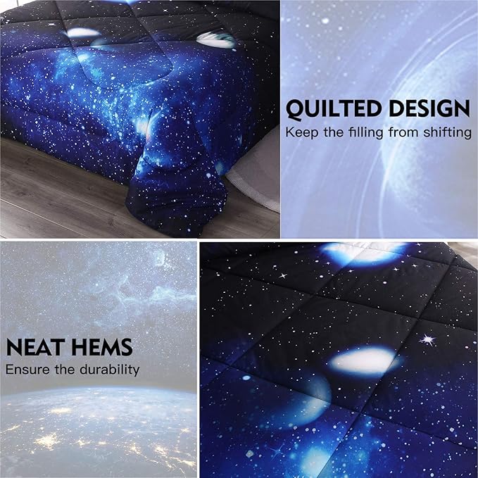 Litanika 3D Galaxy Comforter Full(79x90lnch), 3 Pieces(1 Galaxy Comforter, 2 Pillowcases) Universe Outer Space Bedding Set, Microfiber Comforter Set for Kid Boy Girl Teen - LeafyLoom