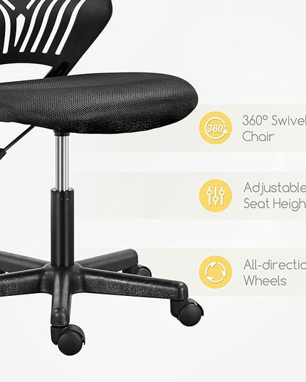 Yaheetech Students Cute Desk Chair Low-Back Armless Study Chair w/Lumbar Support Adjustable Swivel Chair in Home Bedroom School, Black - LeafyLoom