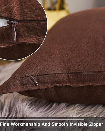 Jeanerlor Pack of 2 24 x 24 Inch Cotton Linen Soft Soild Decorative Square Throw Pillow Covers Green Cushion Case Set for Bedroom/Sofa/Car 60 x 60 cm, Reddish Brown - LeafyLoom