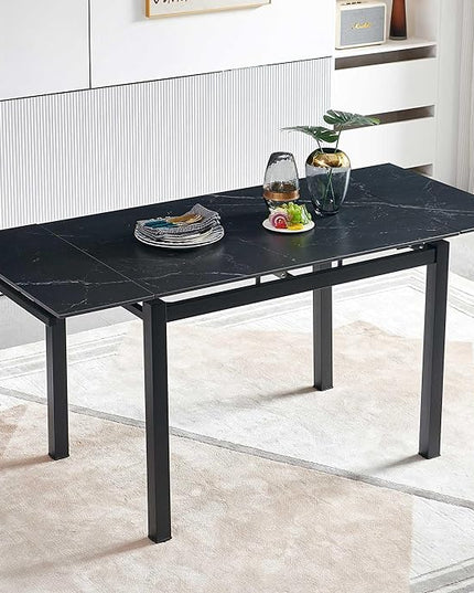 NicBex Dining Table Kitchen Table Farmhouse Ceramic Modern Rectangular Expandable Dining Room Table for Space-Saving Kitchen Small Space -Table Leg, Easy Assembly, Black - LeafyLoom
