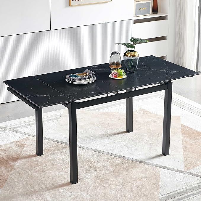 NicBex Dining Table Kitchen Table Farmhouse Ceramic Modern Rectangular Expandable Dining Room Table for Space-Saving Kitchen Small Space -Table Leg, Easy Assembly, Black - LeafyLoom