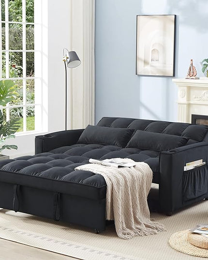 64" Oversized Loveseat Sofa Convertible Spacious Full Size Sleeper Sofabed with Pull Out Couch Bed,Cupholders,USB Charging Ports and Storage Pockets for Home Apartment Office Living Room - LeafyLoom